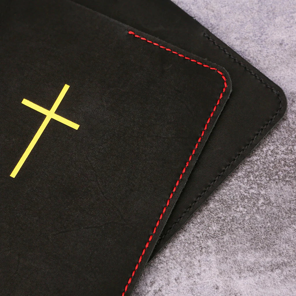 Personalized Leather Bible Cover with Cross & Pen Holder – Custom Name Engraved