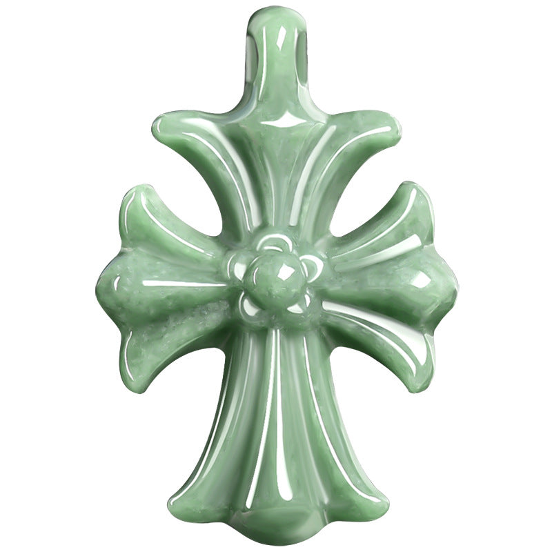 Natural Grade A Bean Green Jadeite Cross Pendant