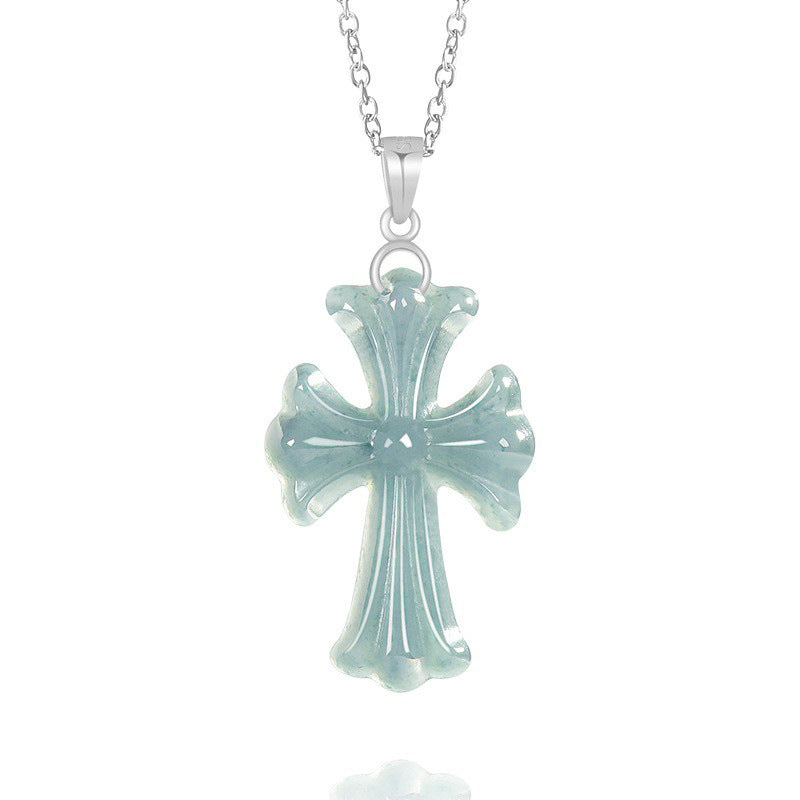 Natural Grade A Blue Water Jadeite Cross Pendant