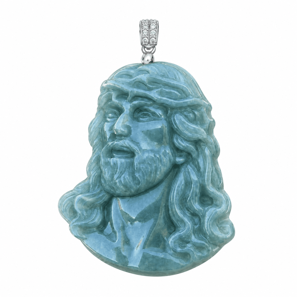 Natural Grade A Blue Water Jadeite Jesus Carving Pendant