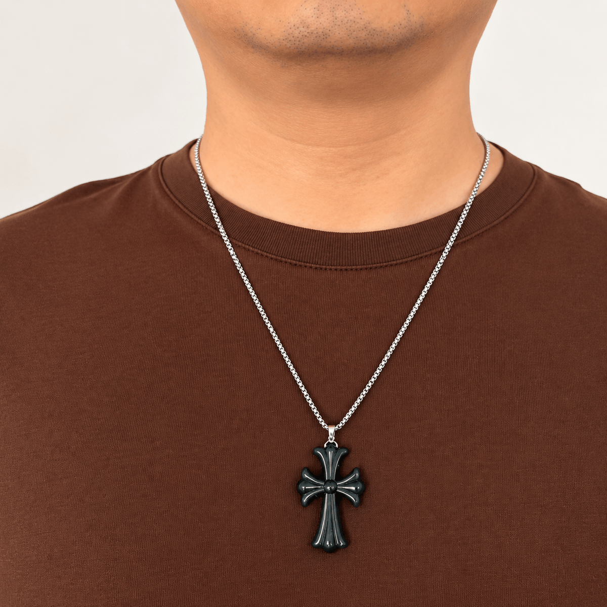 Natural Grade A Black Wuji Jadeite Cross Pendant - additional angle