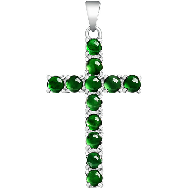 Natural Grade A Jadeite Cross Pendant with S925 Sterling Silver Setting