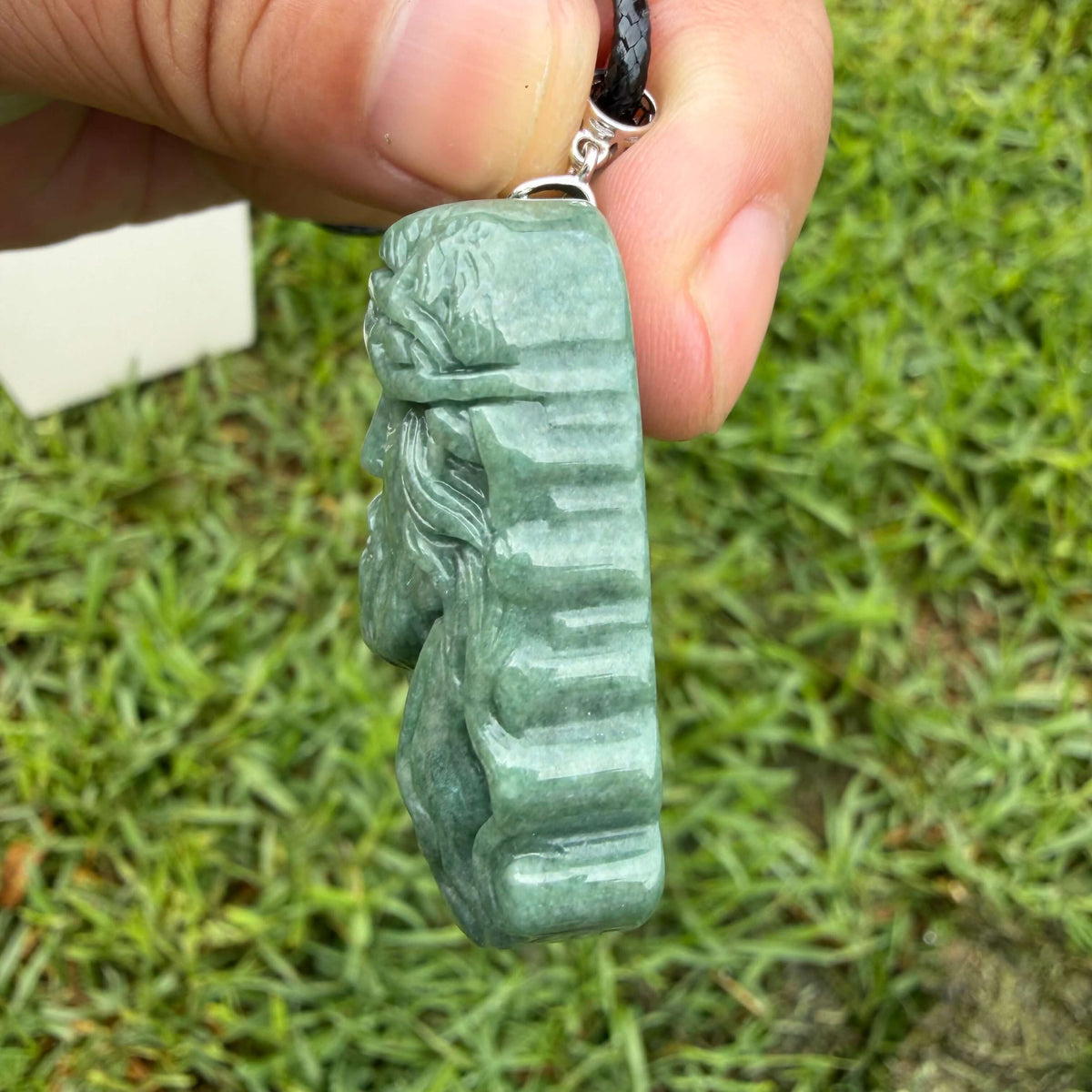 Natural Grade A Bean Green Jadeite Jesus Pendant