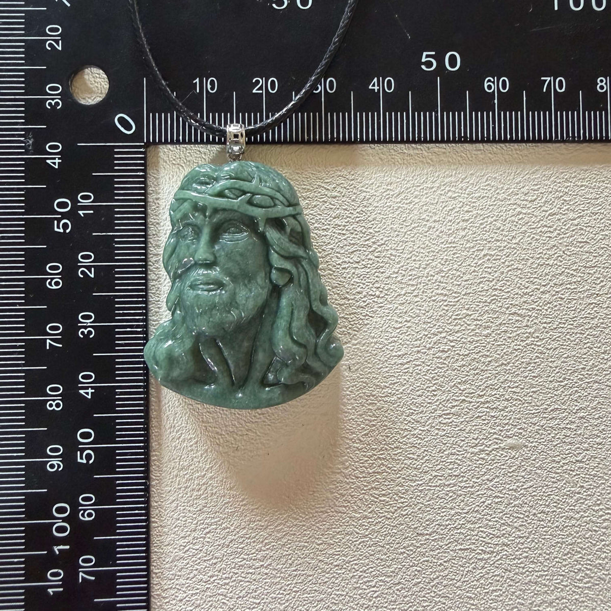 Natural Grade A Bean Green Jadeite Jesus Pendant