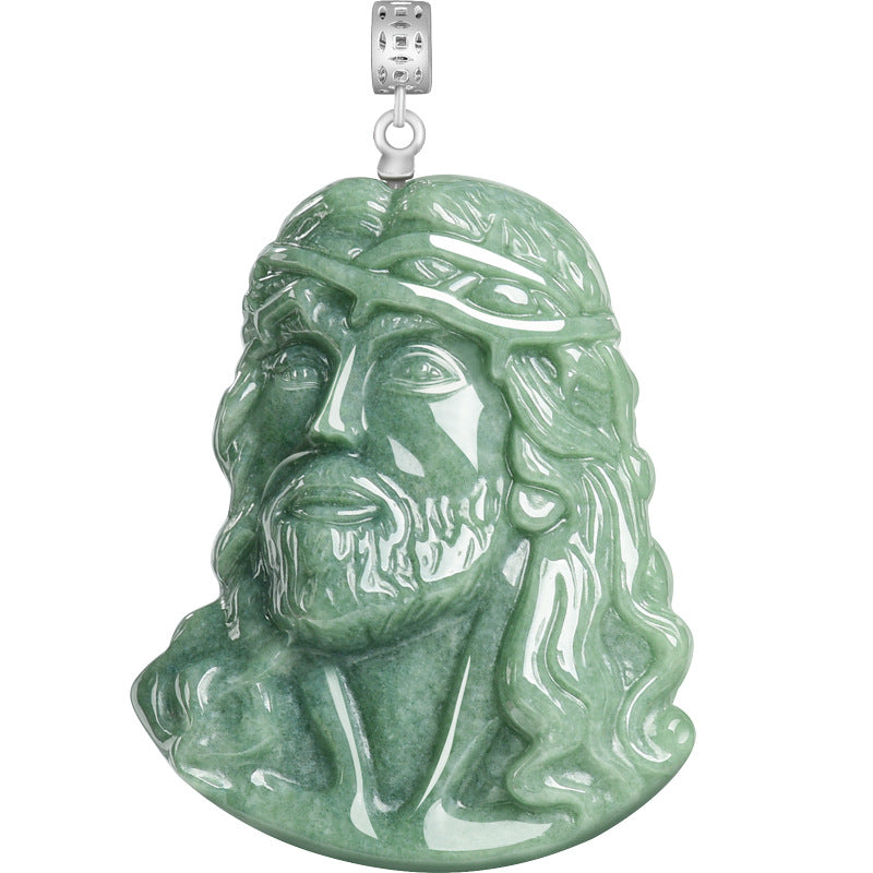 Natural Grade A Bean Green Jadeite Jesus Pendant