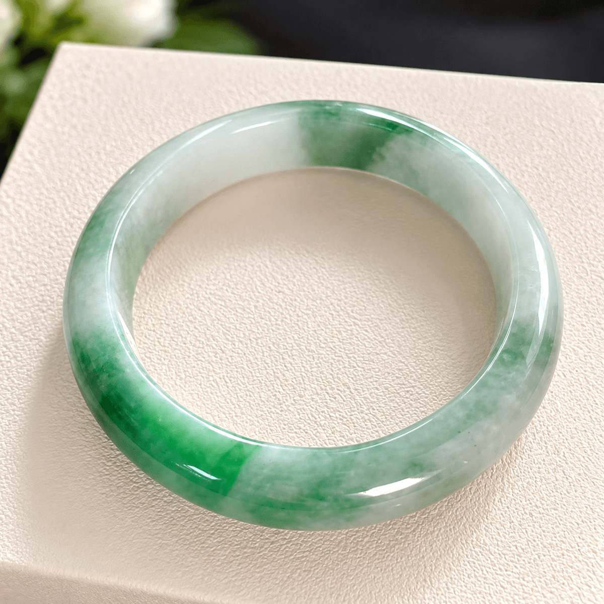 Natural Grade A Jadeite Bangle 57mm– Timeless Beauty of Faith