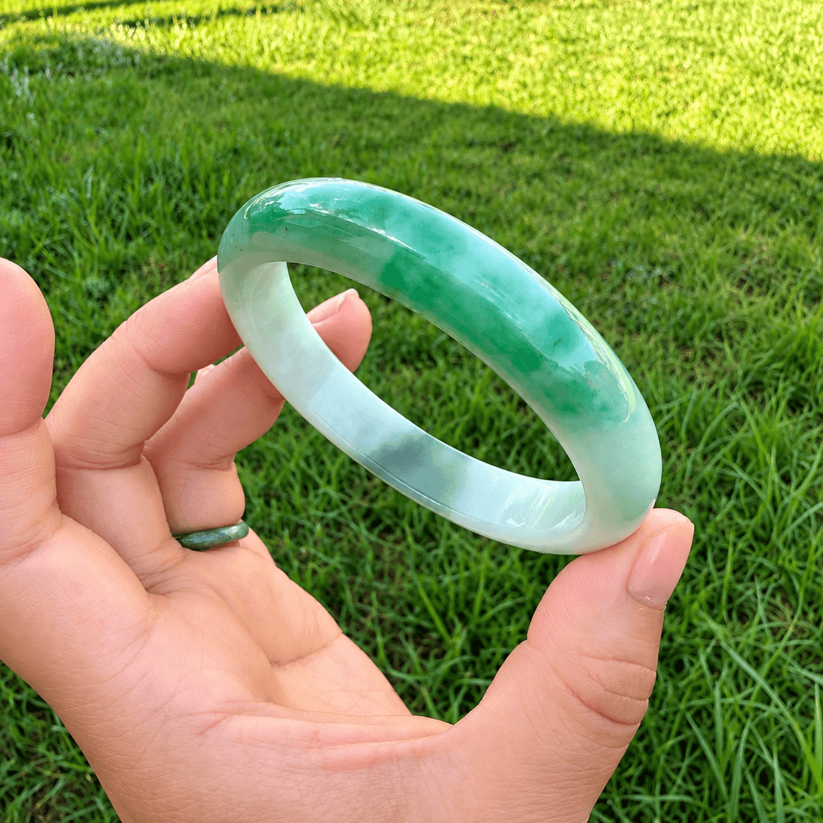 Natural Grade A Jadeite Bangle 57mm– Timeless Beauty of Faith