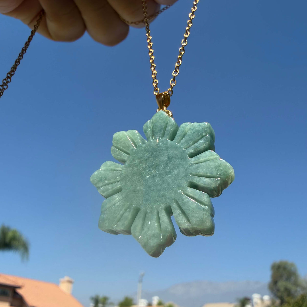 Natural Grade A Green Jadeite Filipino Sunflower Jadeite Pendant