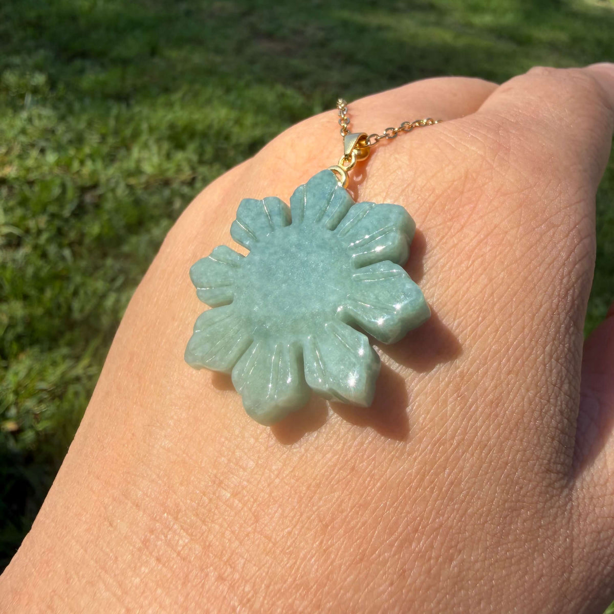 Natural Grade A Green Jadeite Filipino Sunflower Jadeite Pendant