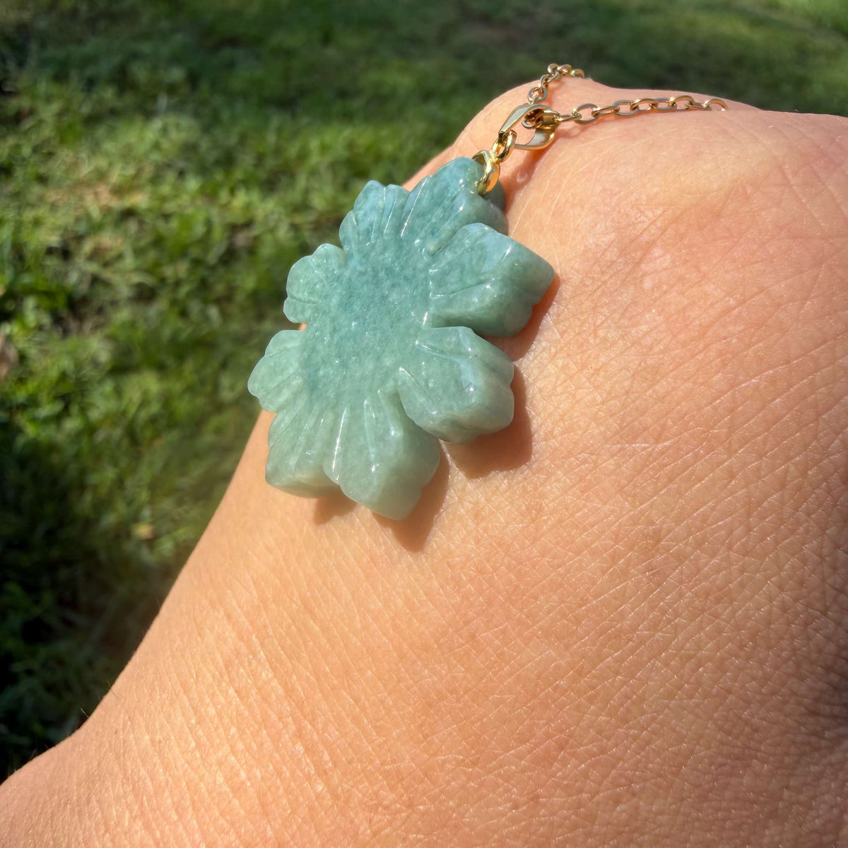 Natural Grade A Green Jadeite Filipino Sunflower Jadeite Pendant