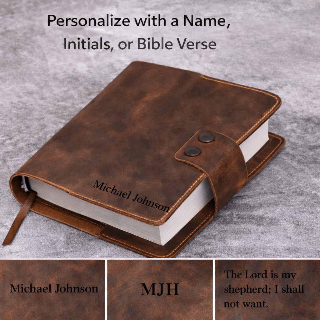 Crazy Horse Leather Bible Cover with Handle – Hand Stitched Durable Book Cover for ESV