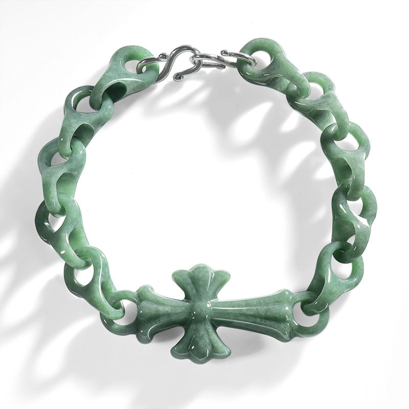 Natural Grade A Bean Green Jadeite Cross Link Bracelet