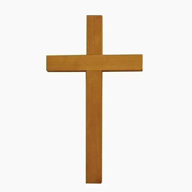 Solid cherry wood cross displayed on a plain white background