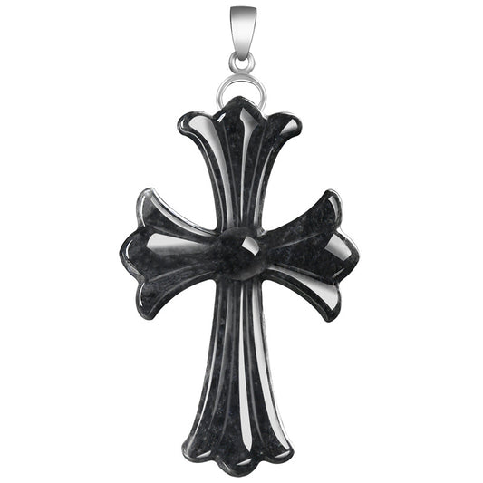 Natural Grade A Black Wuji Jadeite Cross Pendant