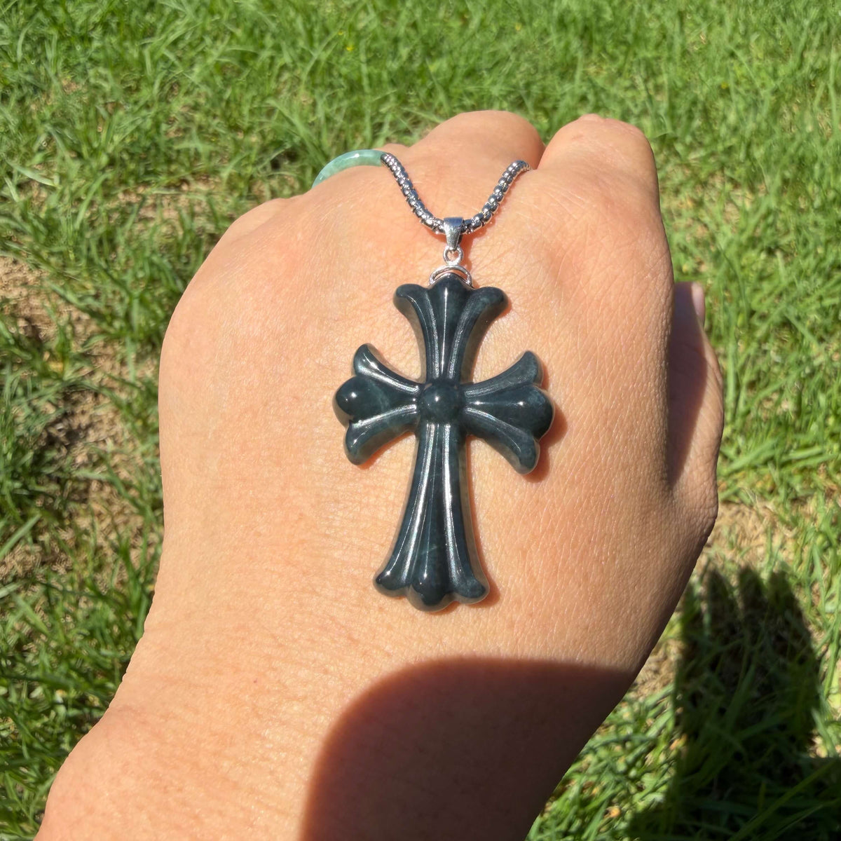 Natural Grade A Black Wuji Jadeite Cross Pendant – Faith-Inspired Jewelry